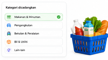 Cadangan kategori seperti makanan, pengangkutan, bekalan dan bil