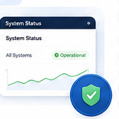 Paparan status sistem dan ilustrasi perisai dengan tanda semak